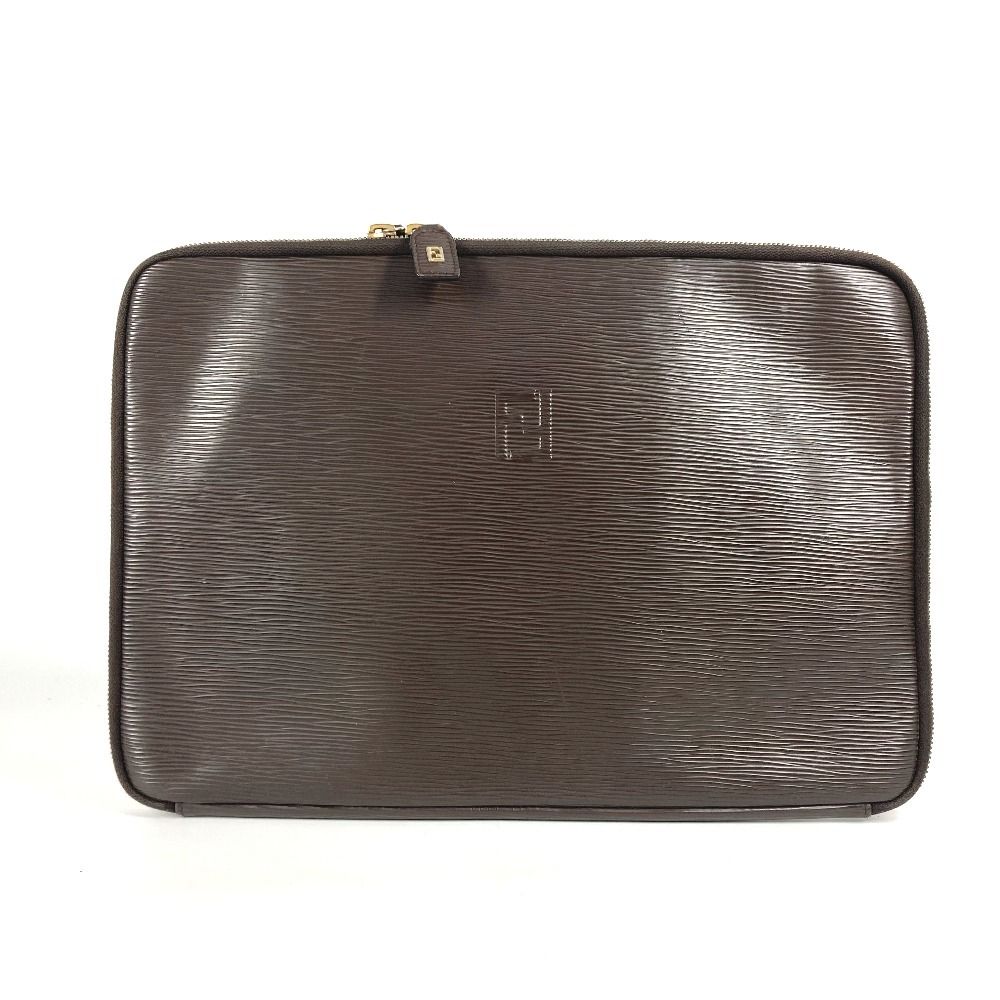 レディース FENDI フェンディ クラッチバッグ FF ロゴ レザー ブラウン