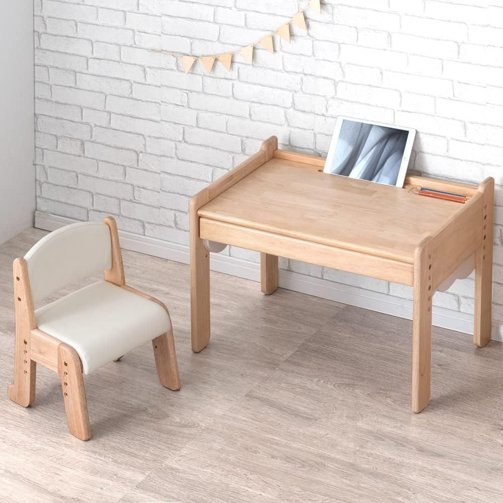 タンスのゲン ママが考えた キッズデスク チェア 2点セット 高さ調整 1人掛け 4段 木製 ナチュラル×アイボリー 49600907 90174