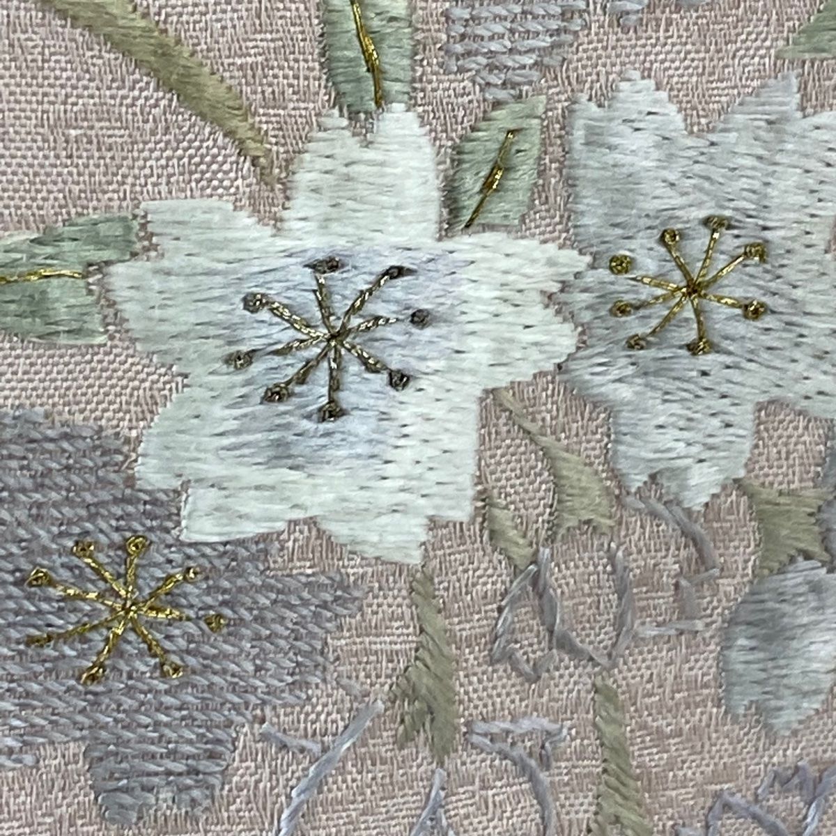 付下げ 身丈163cm 裄丈66.5cm M 袷 山口美術織物 落款 桜 刺繍 箔 薄  