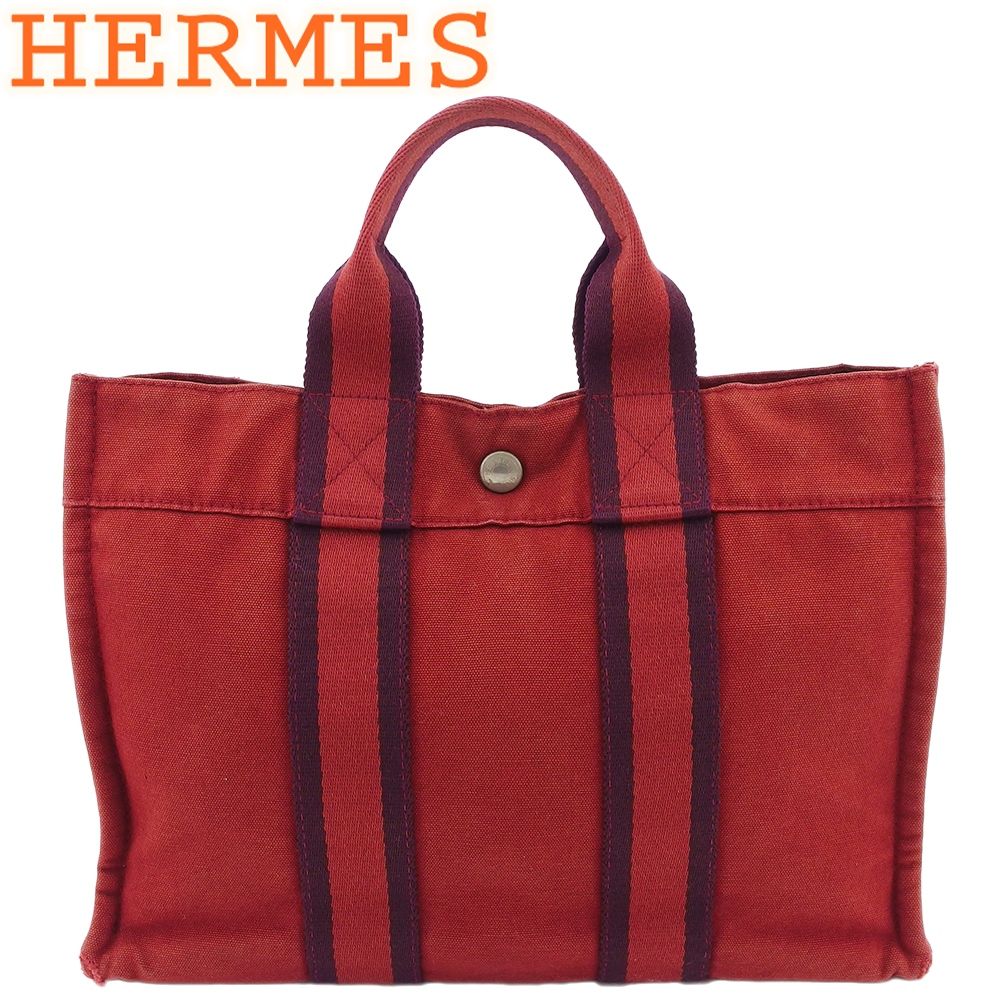 エルメス HERMES バッグ トートバッグ キャンバス×レザー レッド×ブラウン カバックエランPM □N エルメス HERMES バッグ トートバッグ キャンバス×レザー 黒×ダーク