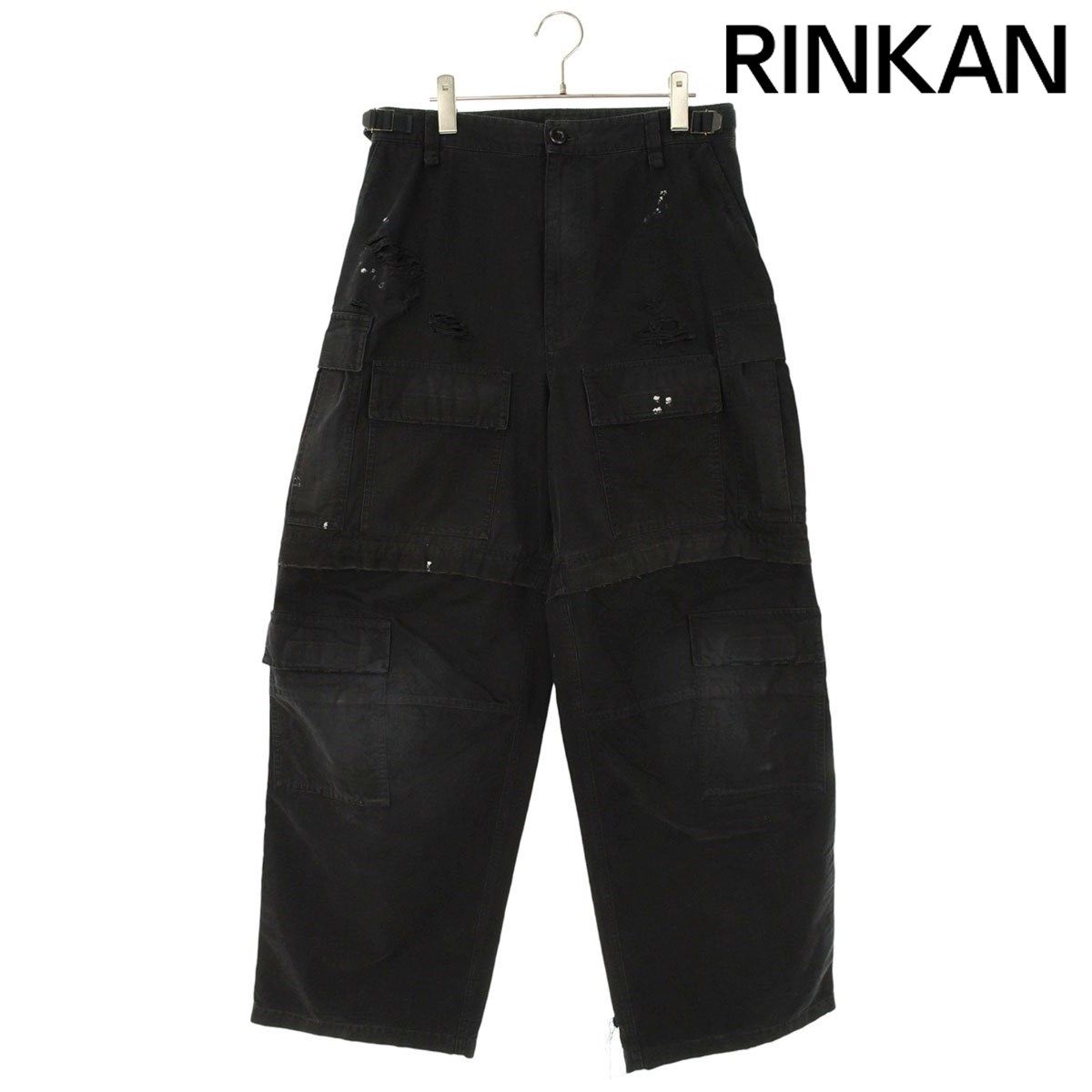 バレンシアガ 23AW 746493 TKP27 クラッシュ加工マルチカーゴロングパンツ メンズ XS