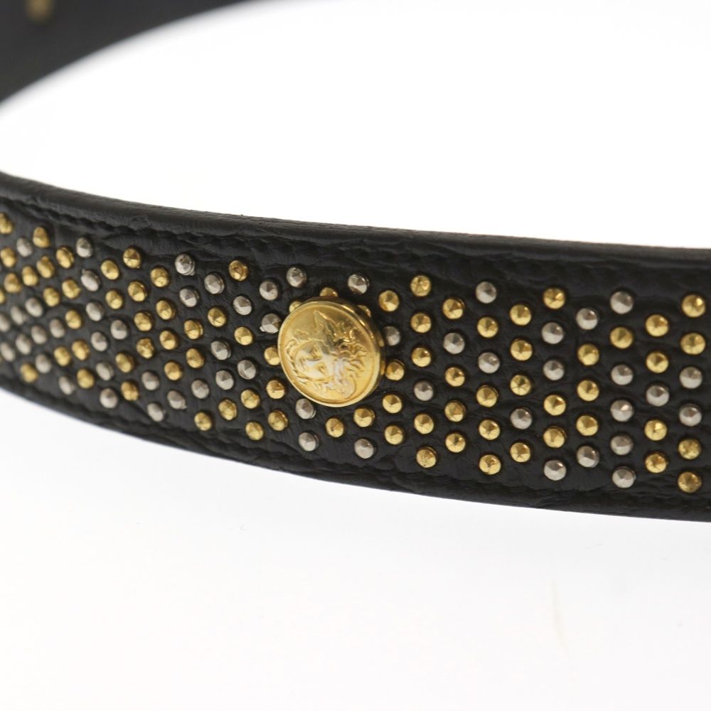 GIANNI VERSACE ジャンニ ヴェルサーチ ゴールド シルバー金具 メデューサスタッズ クロコ型押し レザー ベルト ブラック/ゴールド/シルバー GIANNI VERSACE (ジャンニ ヴェルサーチ) ゴールド シルバー金具