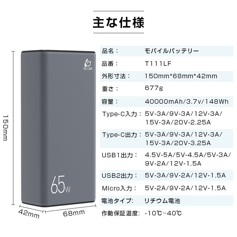 モバイルバッテリー 40000mAh大容量 ポータブル電源 パワーバンク