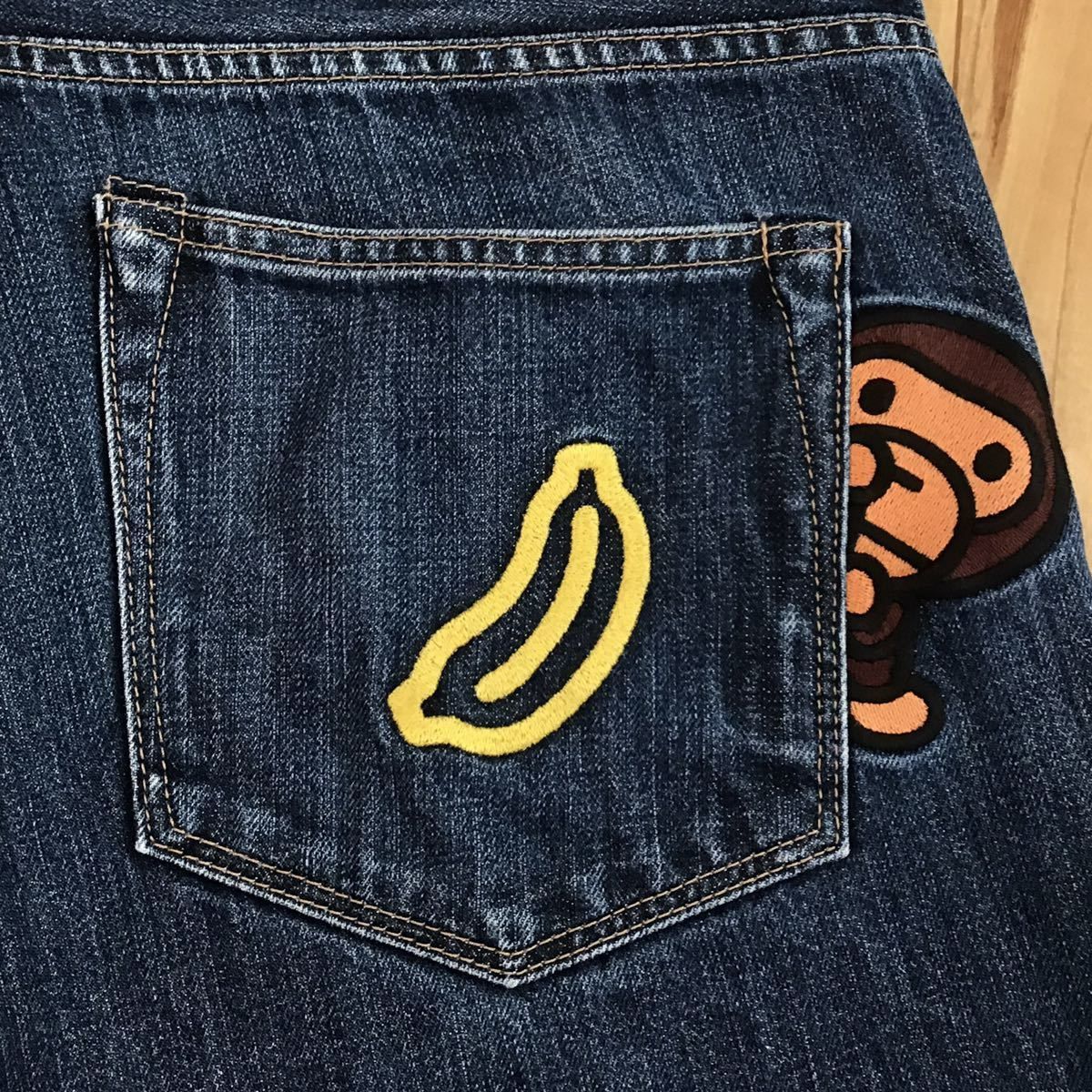 マイロ 刺繍 デニム ハーフパンツ Mサイズ a bathing ape BAPE milo 