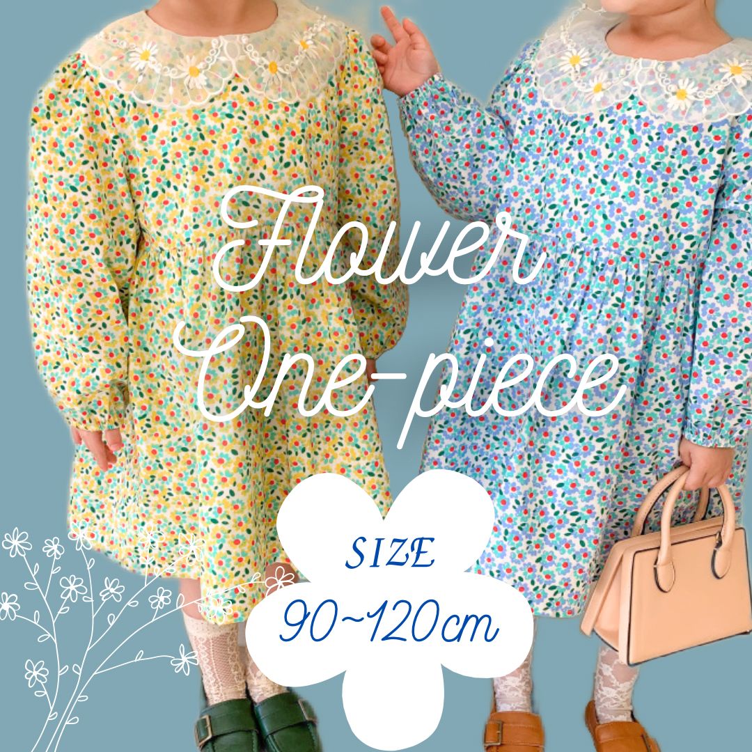 花柄　ワンピース　刺繍　子供服　90cm 100cm 110cm 120cm  女の子　韓国子供服 海外子供服