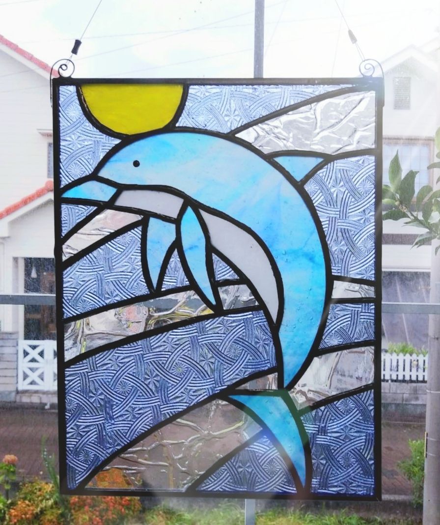 ステンドグラス イルカと月のパネル - メルカリ