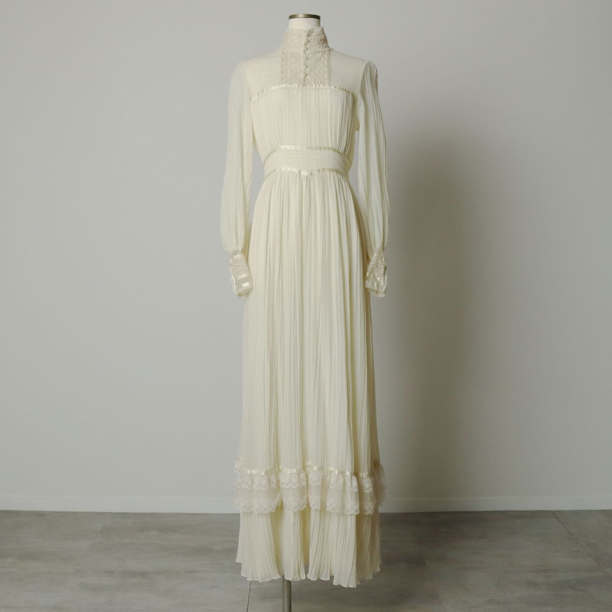 古着 70年代 ガンネサックス GUNNE SAX Jessica フリル マキシ丈 長袖 プリーツワンピース レディースS相当 ヴィンテージ|eva003757