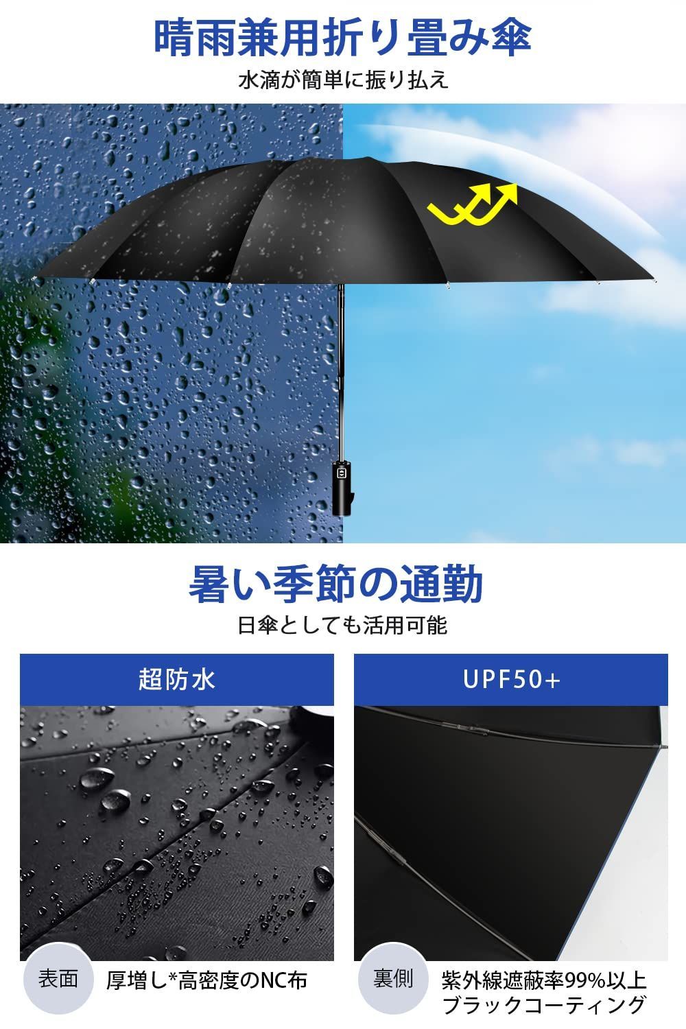 数量限定】晴雨兼用 メンズ傘 UVカット 豪雨対応 台風対応 紫外線遮蔽 頑丈 超撥水 逆折り式 メンズ 大きい 自動開閉 レディース ワンタッチ  【超大サイズ・12本骨】おりたたみ傘 収納ポー - フルサイズミラーレス