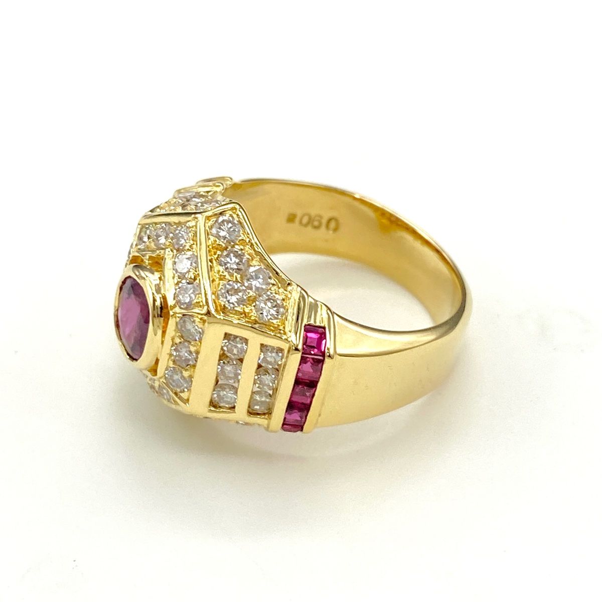 ルビー デザインリング YG イエローゴールド 指輪 メレダイヤ リング  
