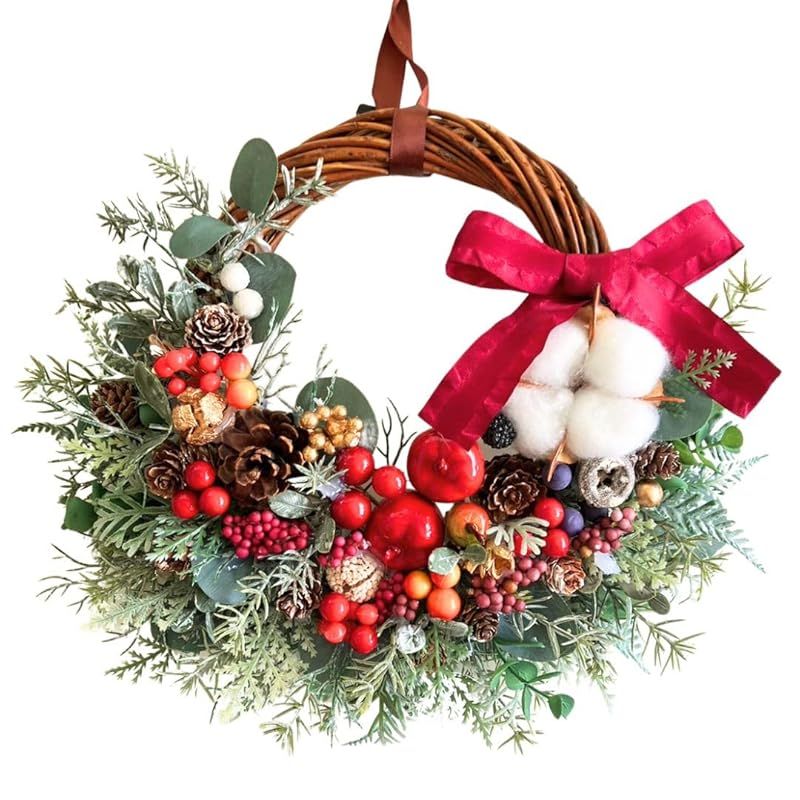 秋色紫陽花と木の実のリース 秋冬オシャレなハーフリース クリスマス