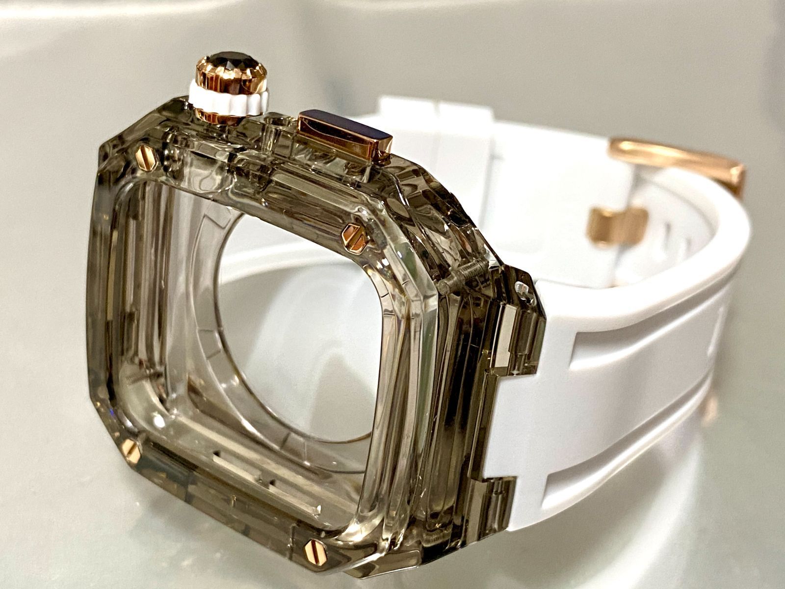 スモーク ホワイト インディコ アップルウォッチ ラバーベルト カバー クリア ケース 40mm 41mm 44mm 45mm 4 5 6 7 8 se スポーツ メンズ レディース 4スクリュー Apple Watch バンド