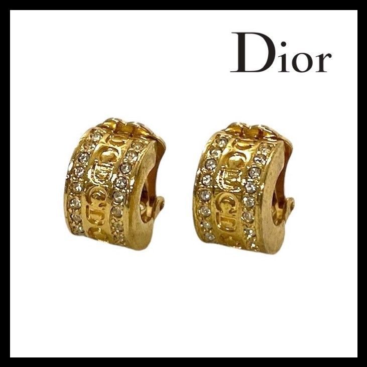 Dior】CDロゴ ラインストーン フープ イヤリング ゴールド/金 カラー