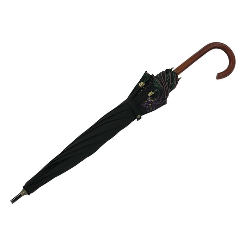 シノワズリーモダン 日傘 ショート日傘 完全遮光 遮熱 UVカット フェザー 羽 刺繍 かわず張り 涼しい 晴雨兼用傘 特殊2重張り ボタニカル ブラック 1 NEXPOTALLINN_EU