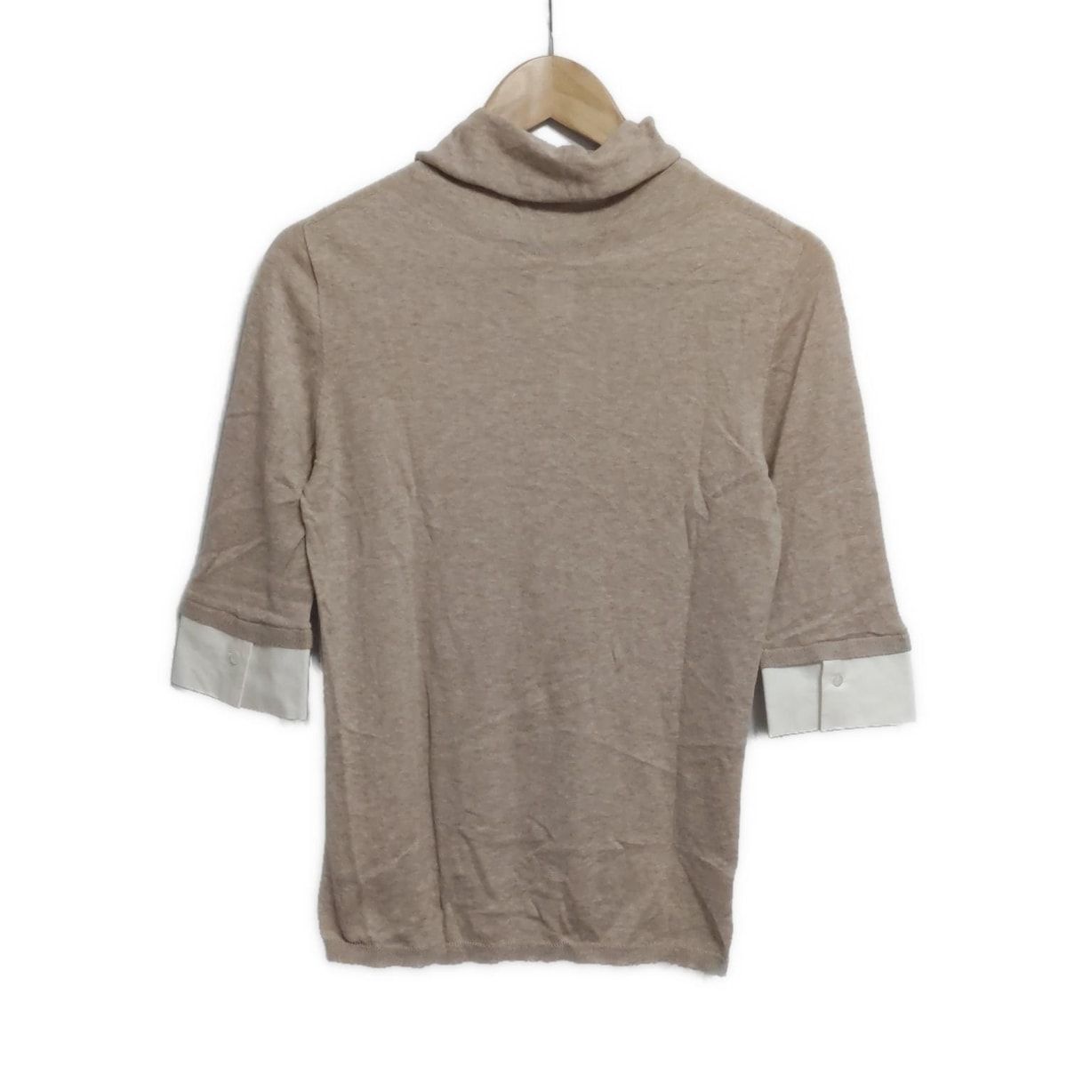 CIVIDINI チヴィディーニ 七分袖セーター サイズ42 M レディース - ピンクベージュ×白 タートルネック