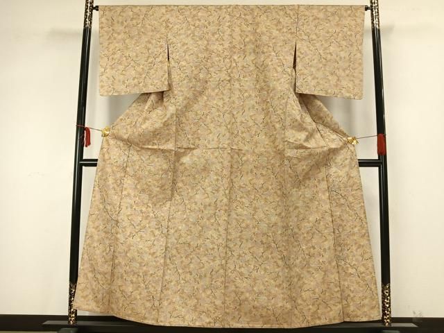 平和屋着物▽上質な紬 単衣 樹林文 正絹 逸品 AAAZ9479fy