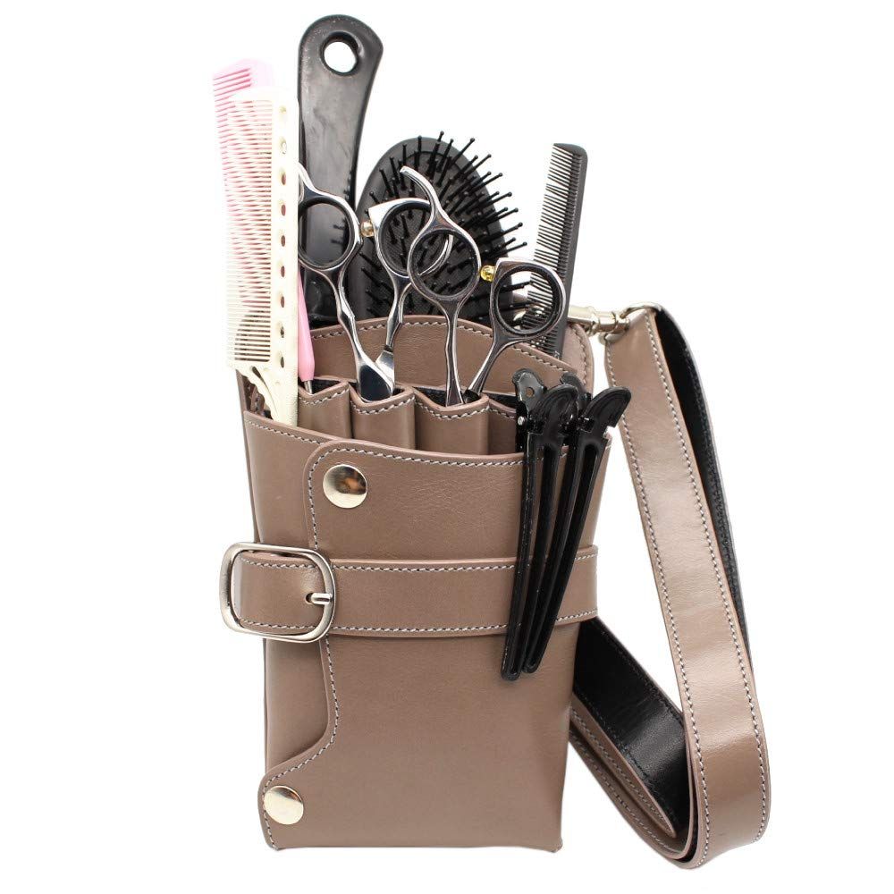 なないろ館 本革 こだわりの シザーケース バック 5丁 美容師 理容師 スタイリスト プロ トリミング トリマー用 カフェオレ