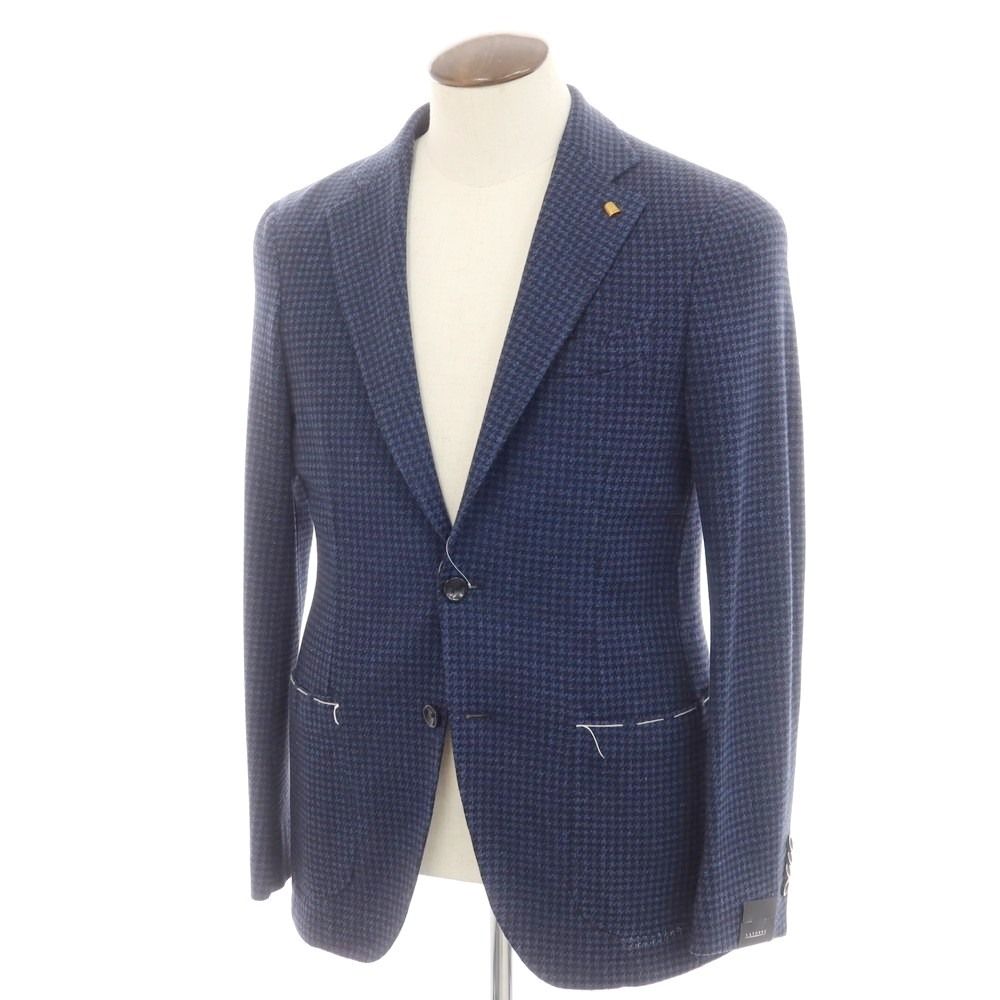 サルトリア ラトーレ SARTORIA LATORRE ハウンドトゥース柄 ジャージー テーラードジャケット ダークブルーxブラック サイズ50 メンズ