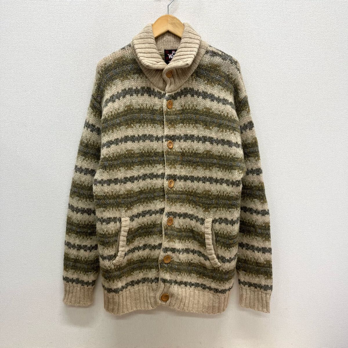 WOOL RICH ウールリッチ 2W6-9930 ニット カーディガン 総柄 セーター ウッドボタン L 10121162
