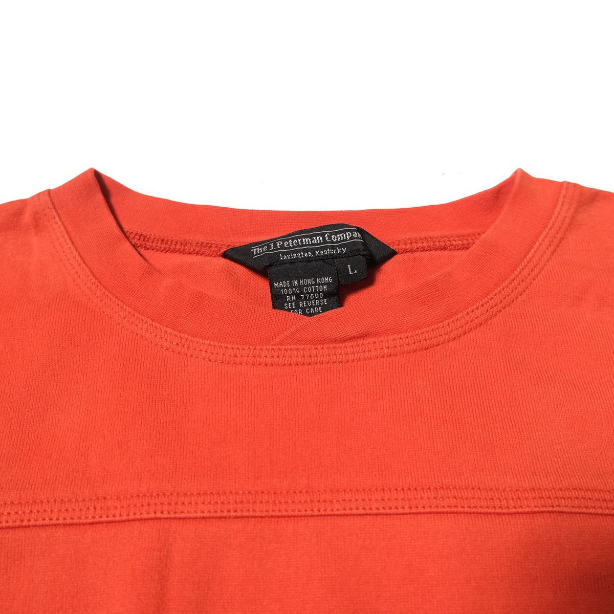 90's J.Peterman Company フットボール Tシャツ (L) オレンジ×青系