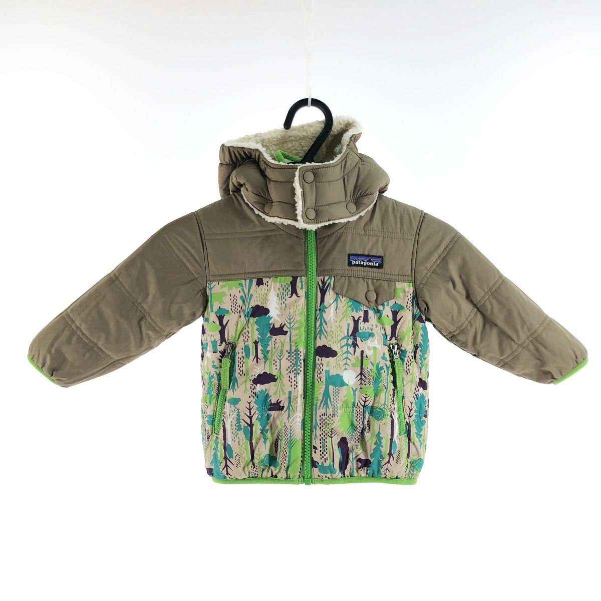 〇〇Patagonia パタゴニア キッズ ダウンジャケット リバーシブル トリブルズ フーディ 12-18M オリーブ
