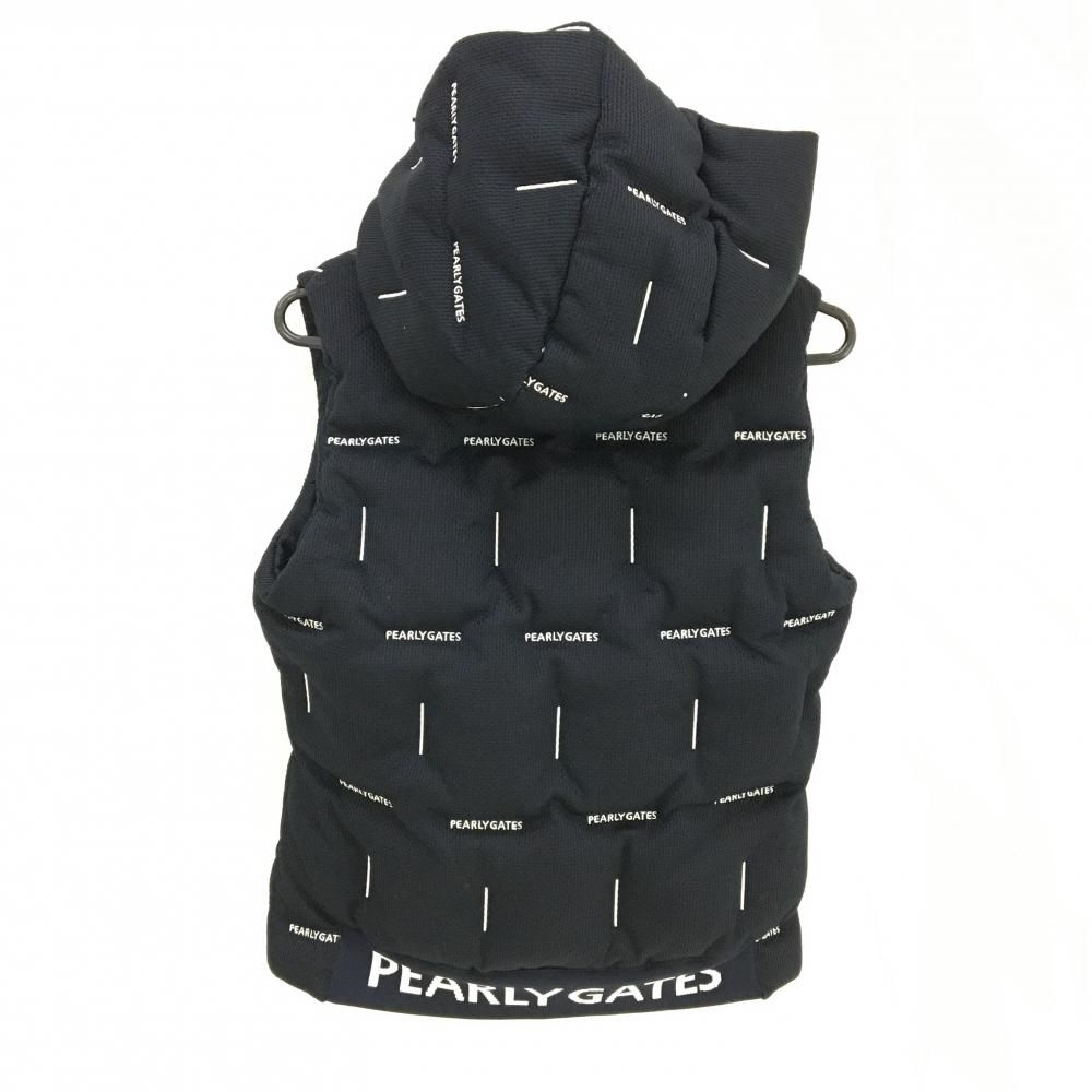 超 パーリーゲイツ 中綿2WAYベスト ネイビー×白 織生地 ロゴ総柄 レディース 1 M ゴルフウェア モデル PEARLY GATES