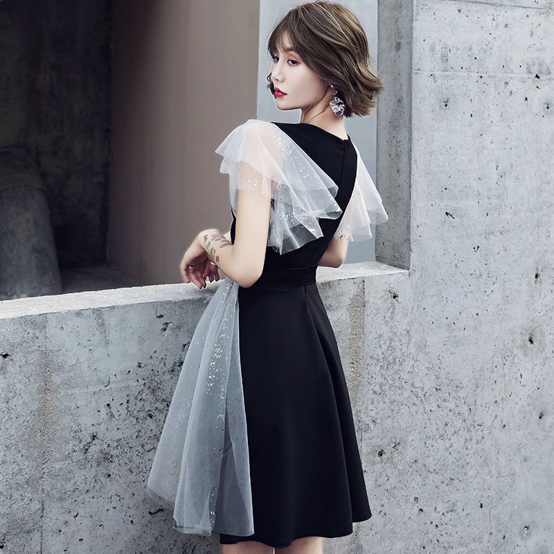 カラードレス ファスナー パーティードレス フォーマルドレス ミディアムドレス ミニドレス フリルスリーブ 結婚式 二次会 披露宴 発表会 演奏会 謝恩会 食事会