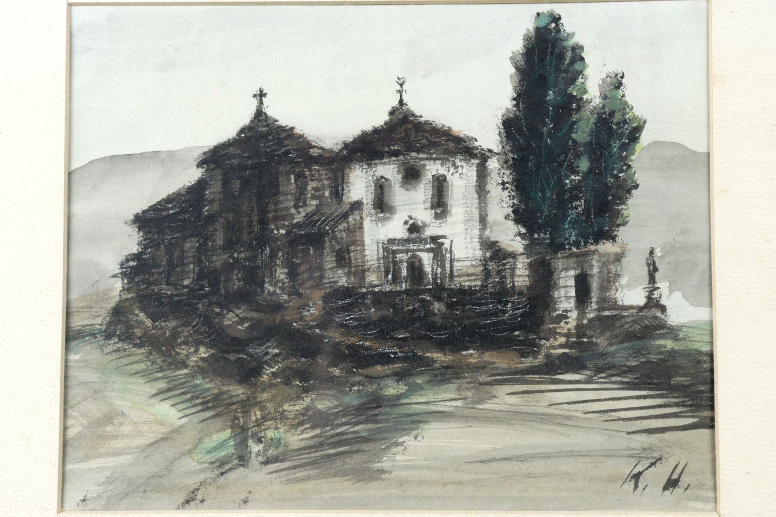平賀亀助(平賀亀祐) 「風景画」 肉筆水彩画 家 唐物 骨董 古美術 楾
