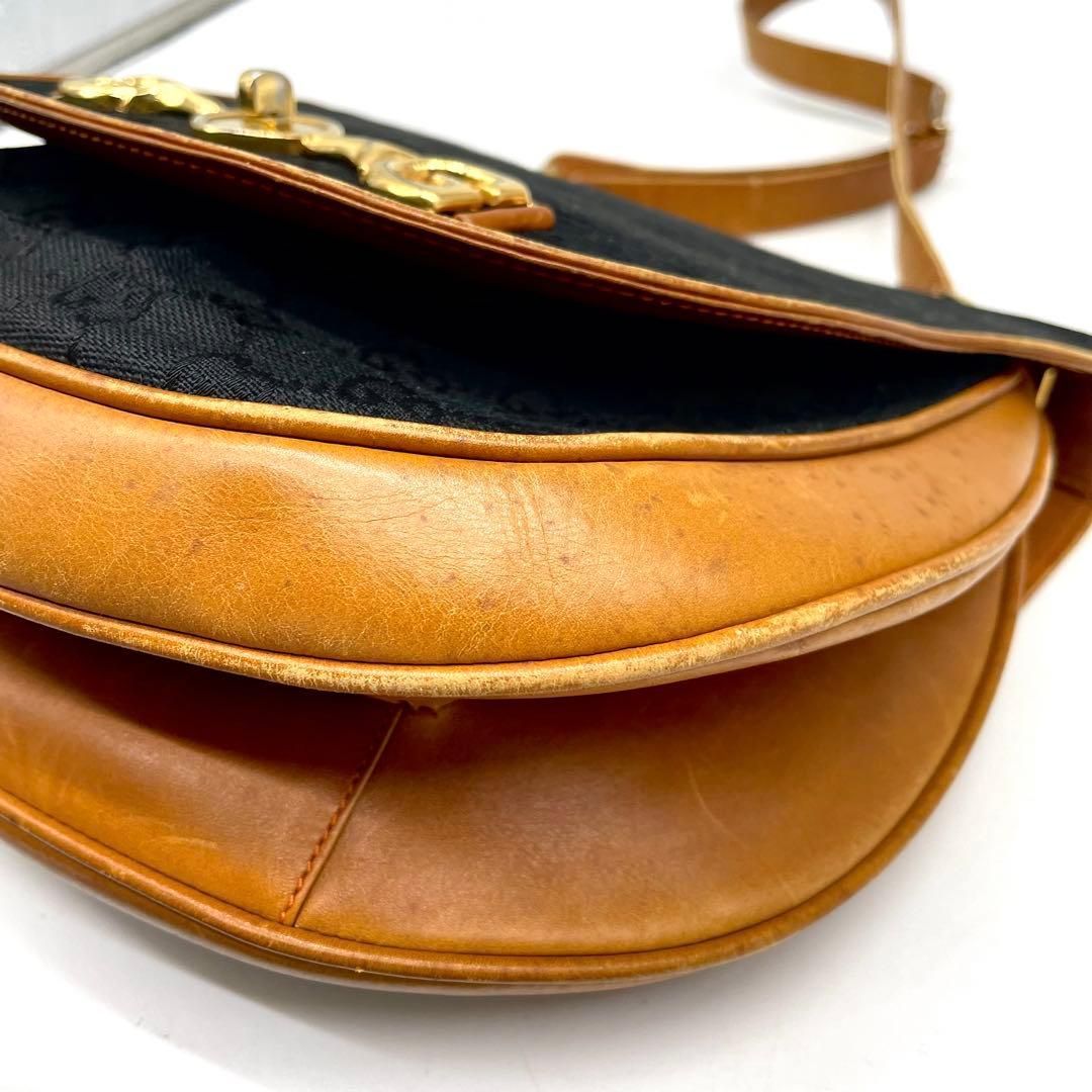 人気 オールドグッチ ホースビット ワンショルダー GG金具 キャンバス