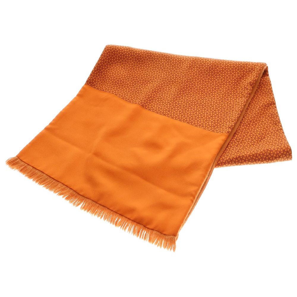 HERMES (エルメス) 総柄 シルク アンゴラ フリンジマフラー オレンジ