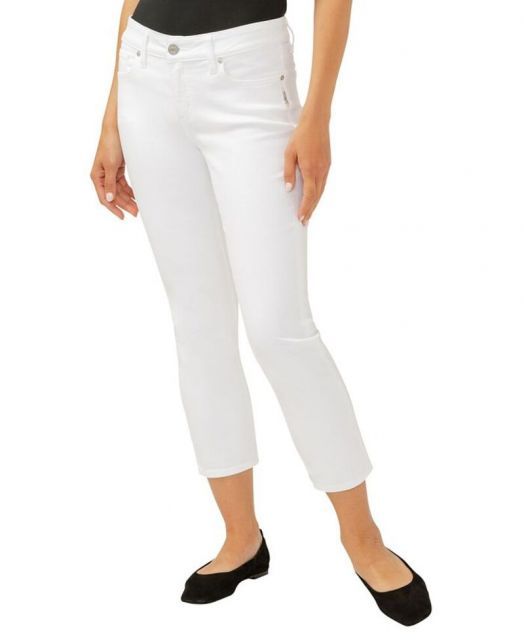 【送料無料】 シルバー ジーンズ レディース デニムパンツ ボトムス Women's Elyse Mid Rise Comfort Fit Capri Jeans White