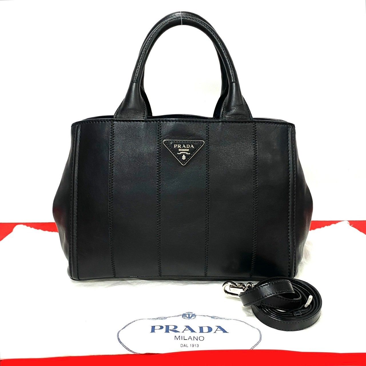 極 美品 希少品 袋付き PRADA プラダ カナパ 三角ロゴ 金具 レザー 本革 2way ハンドバッグ ミニ トートバッグ ショルダーバッグ 黒  24321 - メルカリ