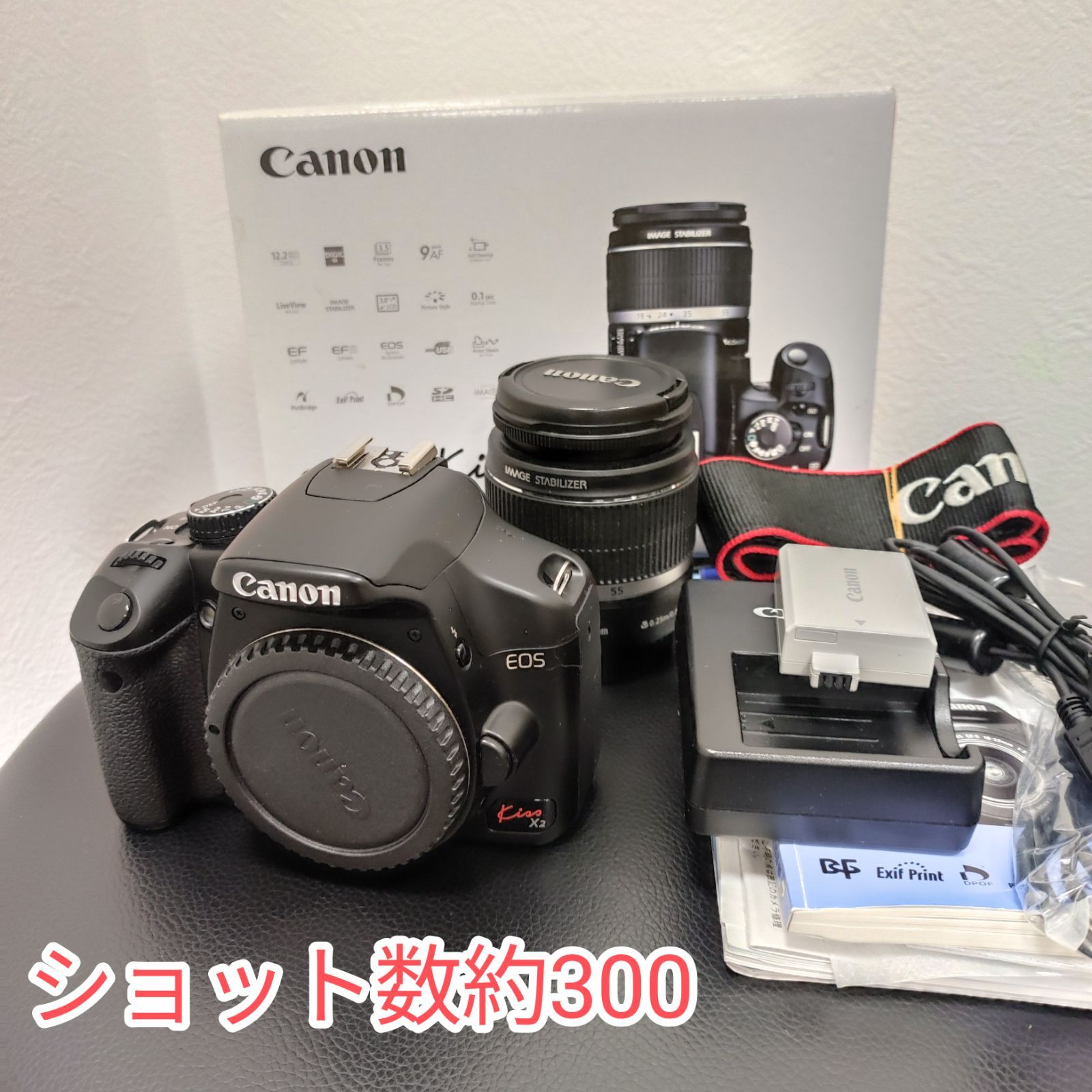 [外観美品・ショット数約300] Canon EOS Kiss X2 / EF-S 18-55 IS kit キヤノン デジタル一眼レフ レンズ付き 動作品