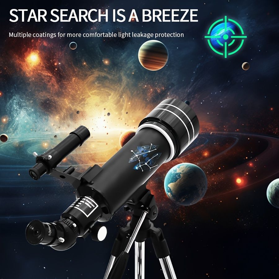 70mm 天体屈折望遠鏡ステンレス製三脚手動フォーカス90倍最大倍率星図スマートフォンアダプター惑星観測用バックパック付きお祭りギフトに最適CuG