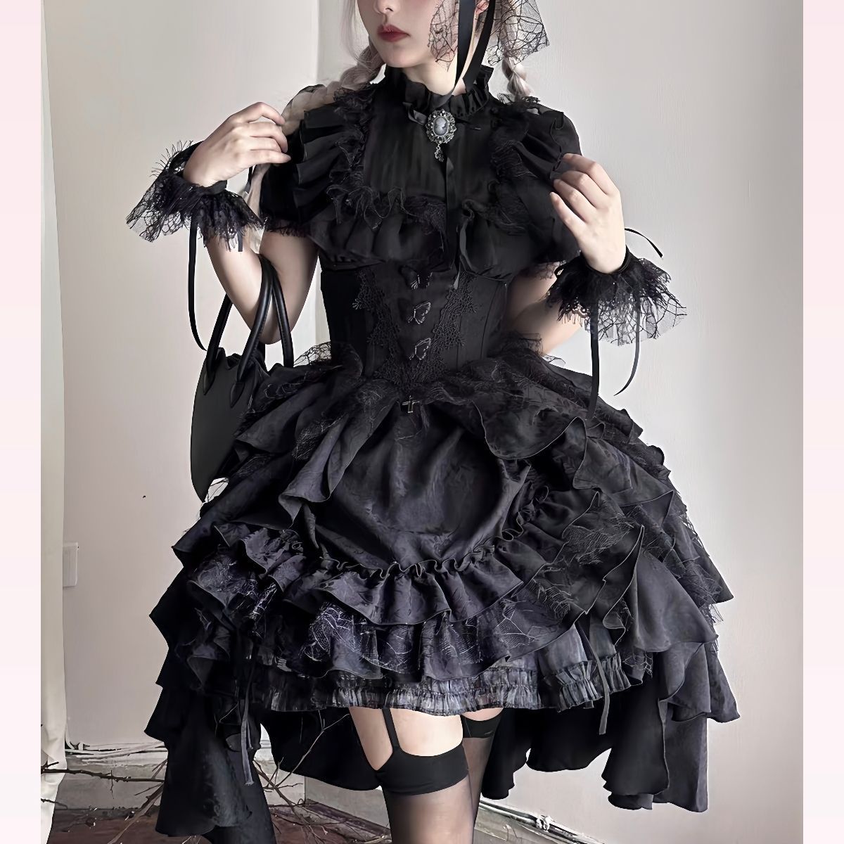 暗黒ゴシック 吸血鬼伯爵風 ロリータセットアップ シャツ＋取り外し 