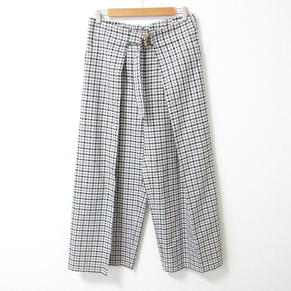 THE RERACS ザリラクス チェック柄 イージー ベルテッド ワイドパンツ スラックス サイズ38 ホワイト ブラック レディース 古着