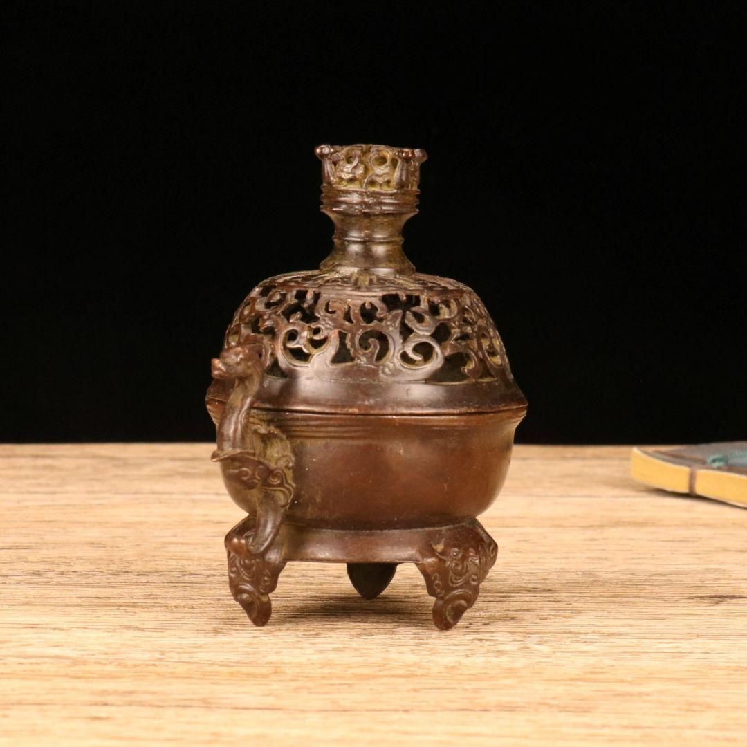 銅器 香炉 海獣両耳薫炉 三足銅炉茶道香炉 装飾品 工芸品 置物
