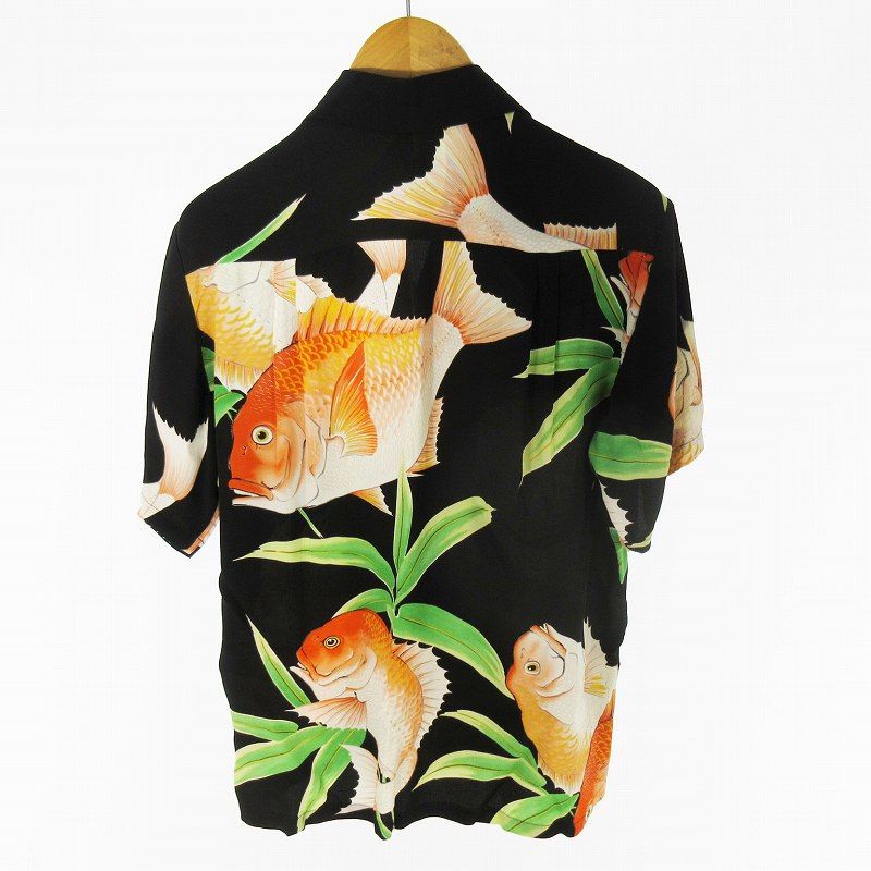 サンサーフ　真鯛 アロハ シャツ　タイ　ブラック　レーヨン　ＫＡＬＡＫＡＵＡ　黒 サンサーフ 真鯛 アロハ シャツ タイ ブラック レーヨン