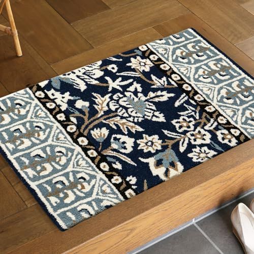 玄関マット 屋内 ポタリー ネイビー 萩原 約50×80cm ウール 羊毛 手織り ホット対応