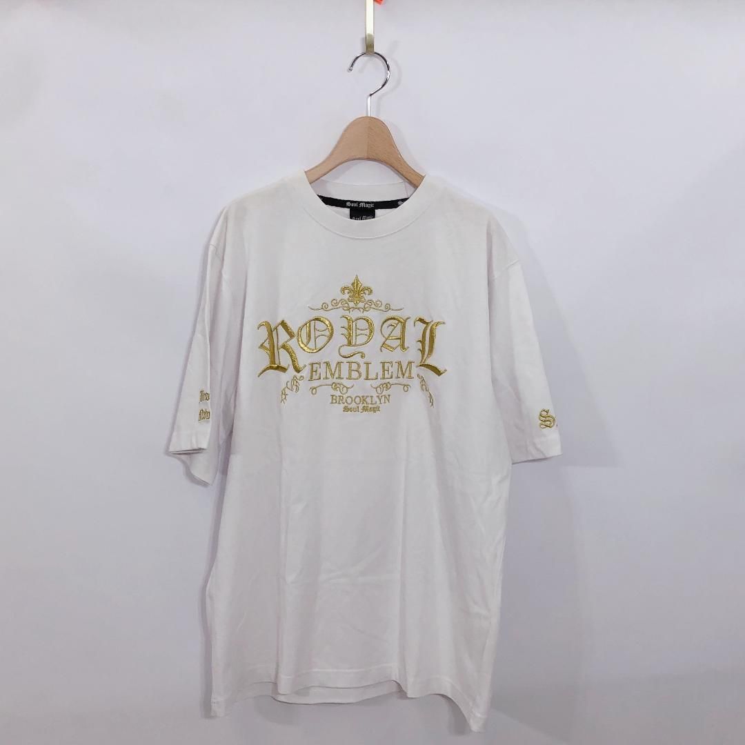 08781】 SOUL MAGIC ソウルマジック トップス シャツ 夏服 刺繍あり L ホワイト 白 半袖 ロゴあり カジュアル 大きめ  メルカリShops