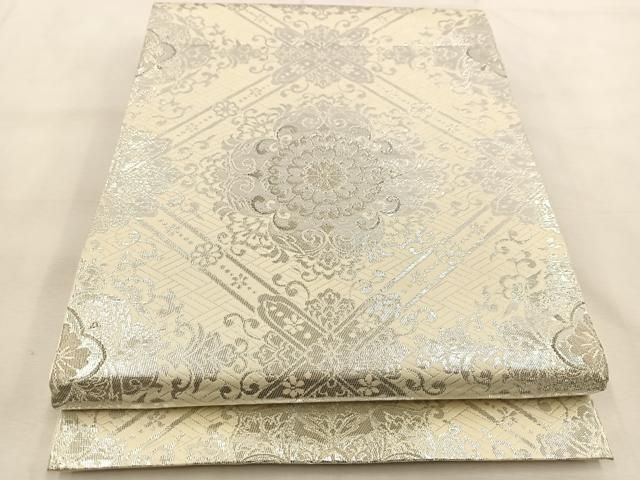 平和屋着物◎六通柄 本袋帯 菱天井正倉院花文 銀糸 正絹 逸品