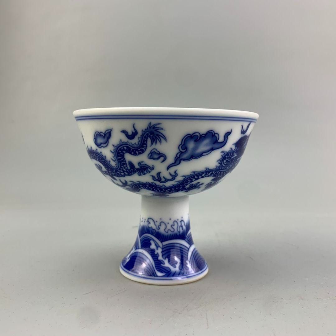 中国美術品 青花双龍戯珠 高足杯 - メルカリ