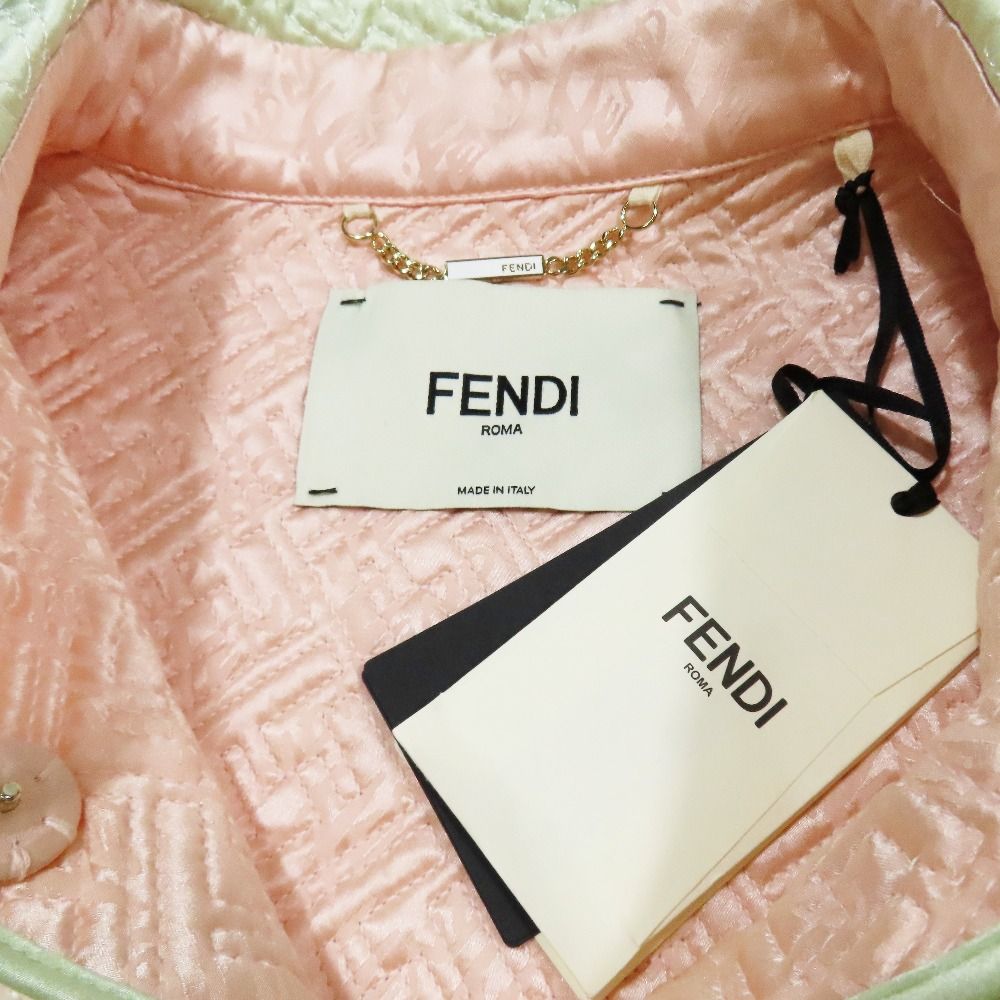 22SS FENDI by Kim Jones フェンディ Hairdo Girls シルク FFロゴ ズッカ柄 ジャケット ブルゾン コート 40 パステルグリーン レディース 古着 SIROKUMA-CORPORATION_COM