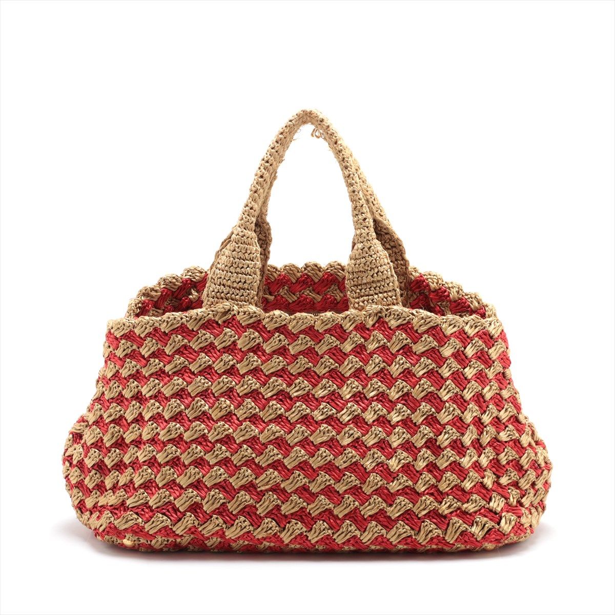 【美品】プラダ　2way　ラフィア　かごバッグ　ハンドバッグ　三角ロゴ　ベージュ プラダ ショルダーバッグ/クラッチバッグ バッグ レディース