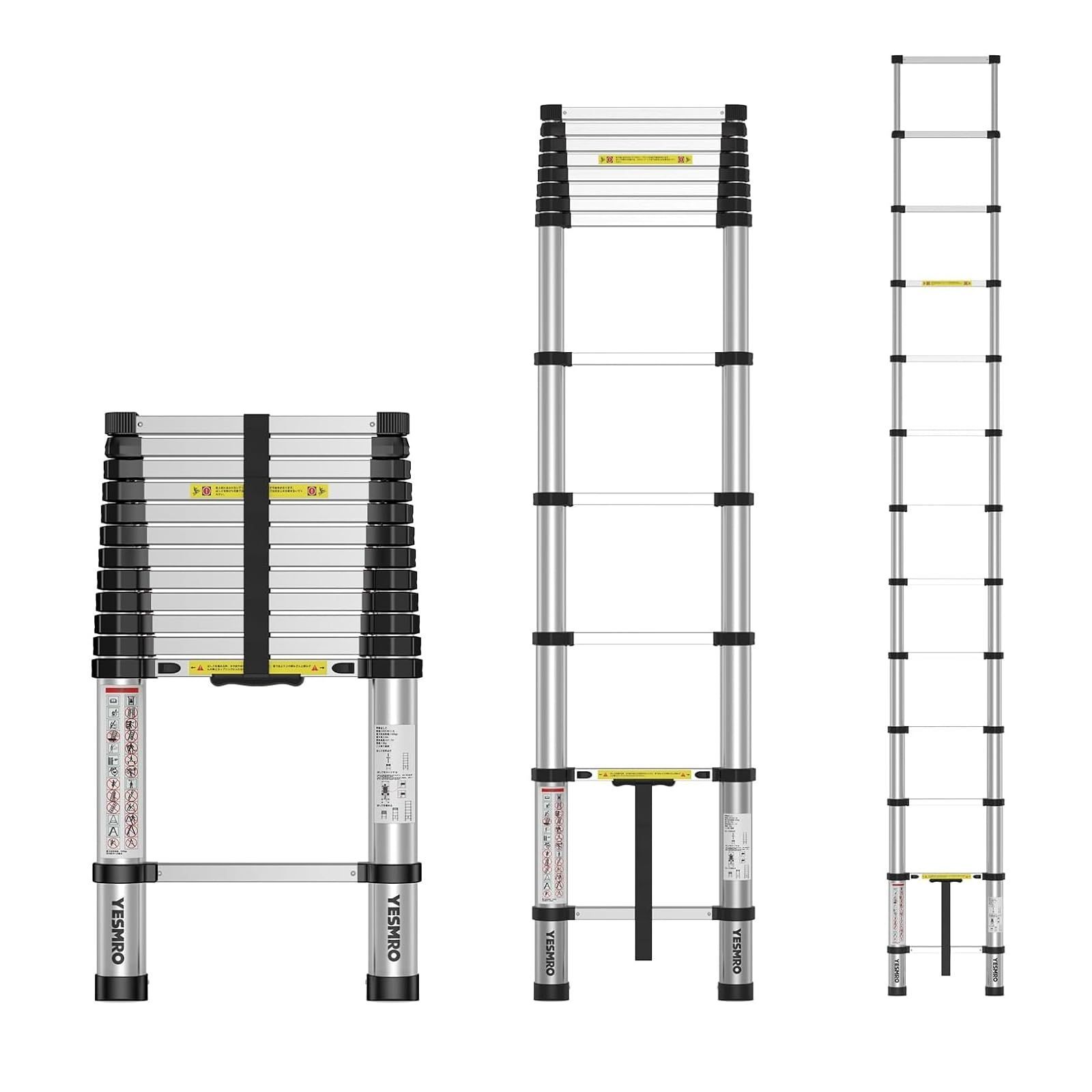 耐荷重150kg 3.8M ワンクリック伸縮はしご 自動ロック スライド式 安全ロックコンパクト 持ち運び容易 屋内 屋外 アルミ梯子 軽量 持ち運びやすい 折り畳み 伸縮梯子多機能アルミはしご 耐久性の高い - メルカリ