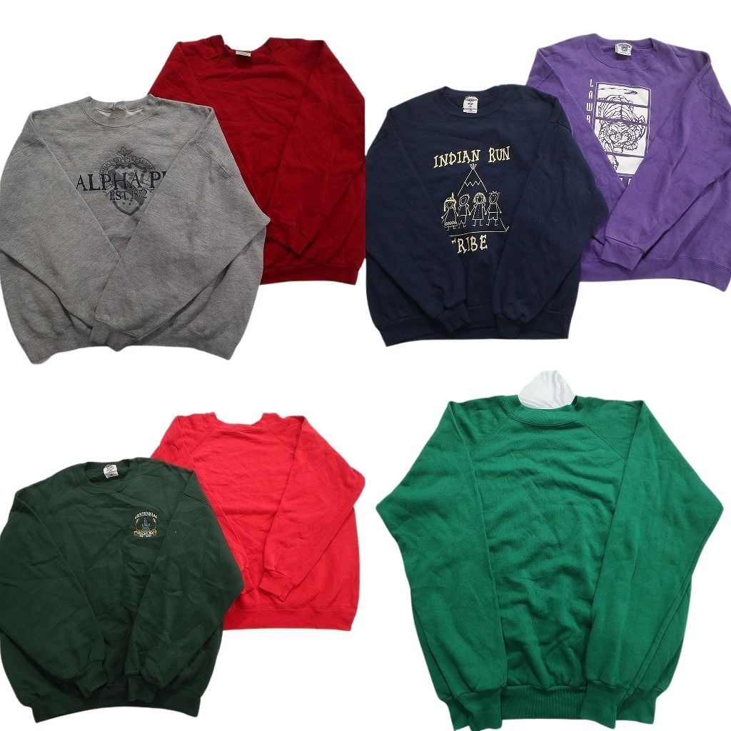 古着卸 まとめ売り USA製 スウェット 7枚セット (メンズ XL /2XL ) グリーン ラグラン 無地 赤 グレー 丸首 ビッグサイズ 中古 古着 MX6206