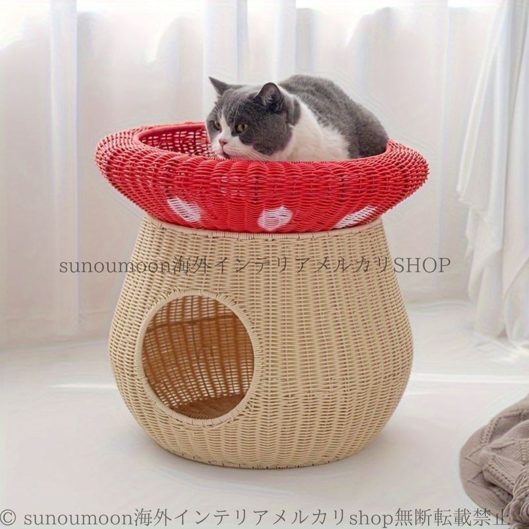 ペットハウス ペットベッド キノコ型 ユニーク おしゃれ かわいい 小型 猫 ベッド 動物 アニマル 通気性 コンパクト ナチュラル 4-7