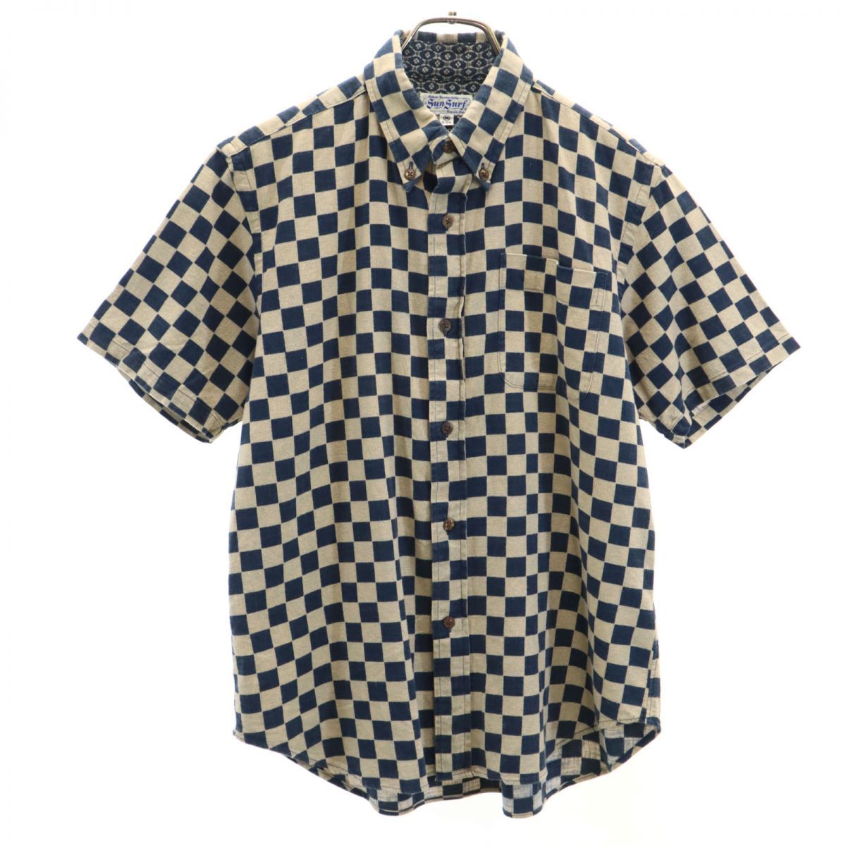 サンサーフ 東洋エンタープライズ SS30596 ギンガムチェック柄 半袖 ボタンダウンシャツ M ネイビー×ベージュ SUN SURF メンズ 古着 【240326】 メール便可