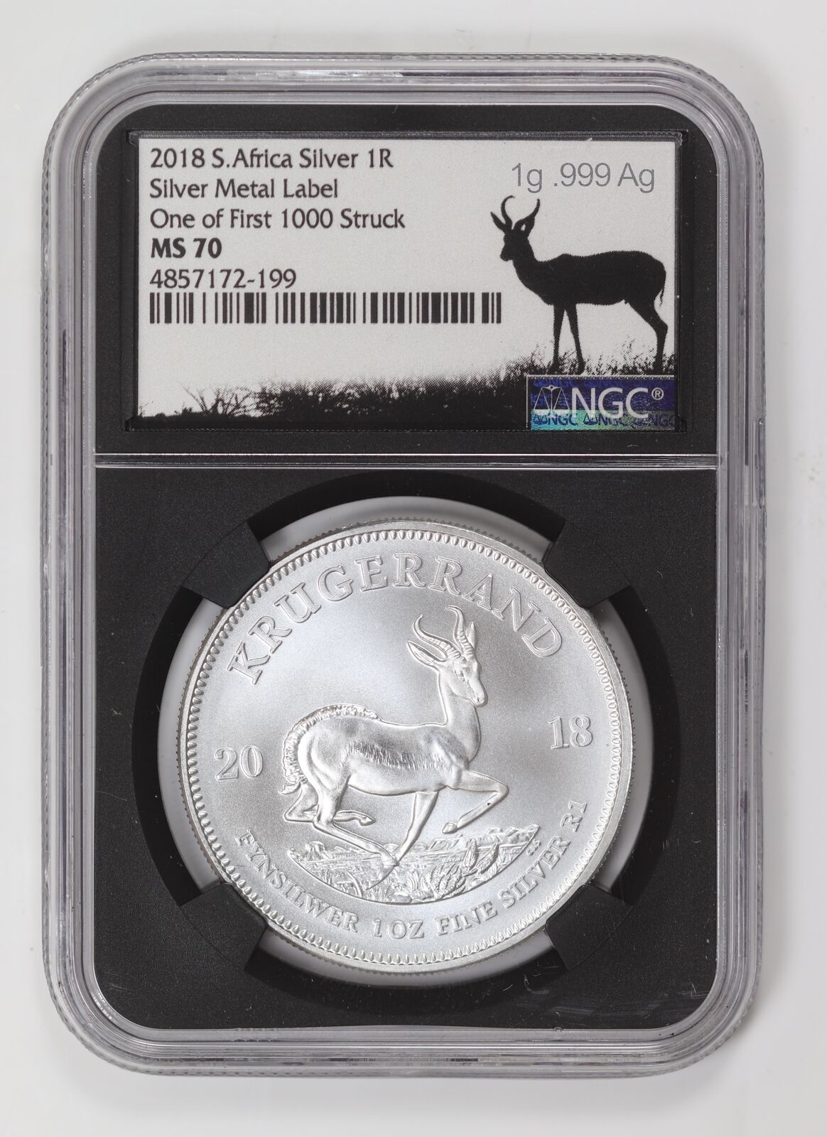 2018 S. Africa Rand NGC MS-70 Silver Metal Label of First 1000 Struck