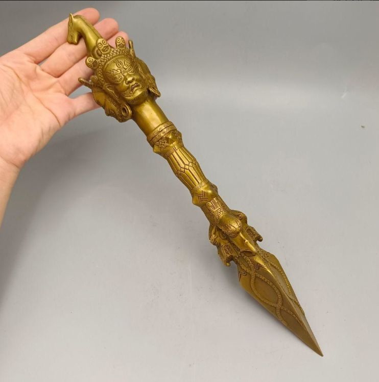 銅製 法器 三象馬頭金剛杵 降魔杵 鎮宅辟邪 開運風水 招財