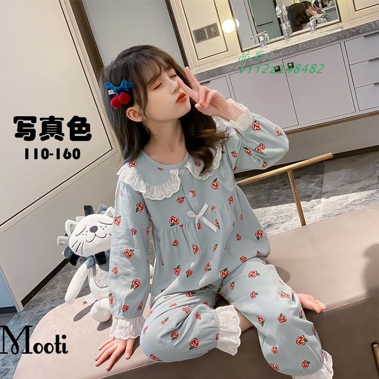 子供パジャマ キッズ ジュニア 女の子 春秋 りんご柄 おしゃれ 部屋着 2点セット トップス 寝巻き 可愛い 長ズボン ナイトウェア 長袖 快適 ルームウェア 寝間着 vii2z148482